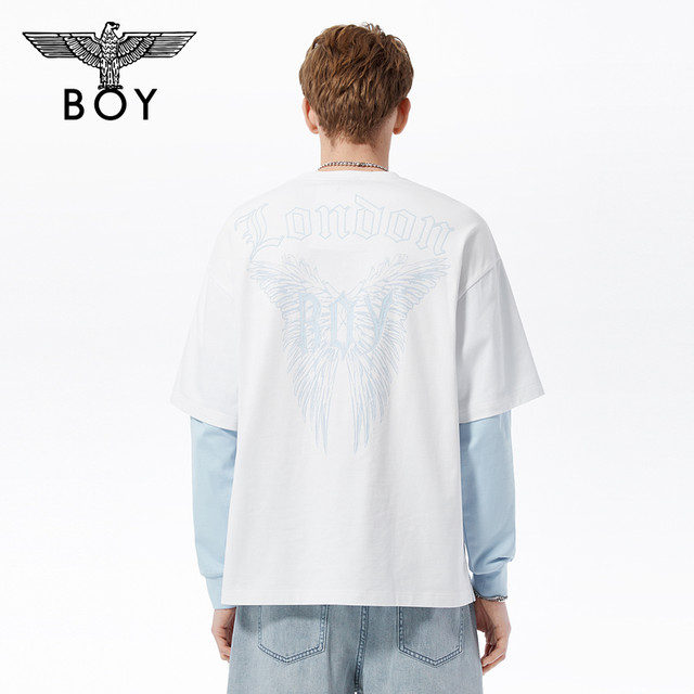 BOYLONDON ຍີ່ຫໍ້ trendy ແຂນຍາວຄູ່ຜົວເມຍ summer ພິມແບບງ່າຍດາຍ stacking ກົງກັນຂ້າມສີປອມສອງຕ່ອນ N00006