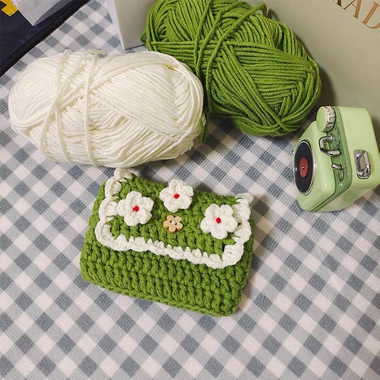Yarn Crochet Card Holder Handmade DIY Material Kit Xiaohongshu Same Style Flower Coin Purse Clutch Bag Crochet