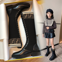 Korean girls' boots new leather-added long bobs single boots children's shoes Martin boots barrel in autumn 2022