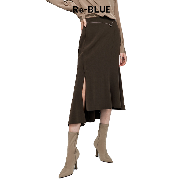 Elegant fishtail acetate skirt with asymmetrical design