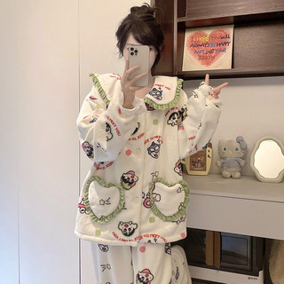 Милый пижамный комплект для женщин «Крейон Шин-чан», осенне-зимний, из утолщенного кораллового флиса и молочного вельвета, для дома.