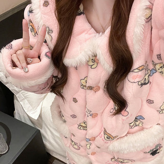 Пижама Crayon Shin-chan для женщин, зимний трехслойный комплект для дома из утолщенного кораллового флиса с подкладкой из флиса, милый домашний костюм для зимы.