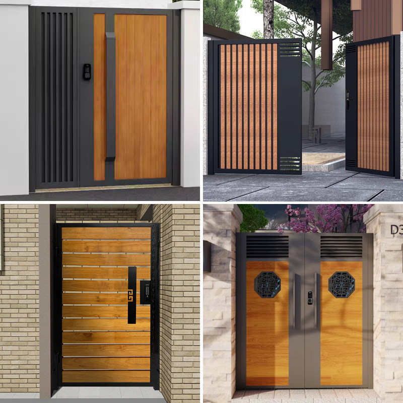 Custom aluminum alloy courtyard villa gate: stainless steel solid wood ...