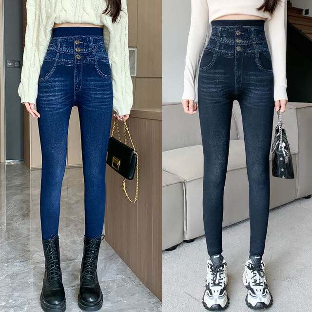 Imitation jeans for women's pocket pants for slimming and elastic small feet pants for large size leggings leggings spring and autumn thin style