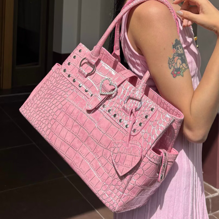 リントピンク オリジナルデザイン 春夏 クロコダイル柄 ブリーフケース セクシーな女性向け 通勤に最適 ショルダーバッグ/ハンドバッグ