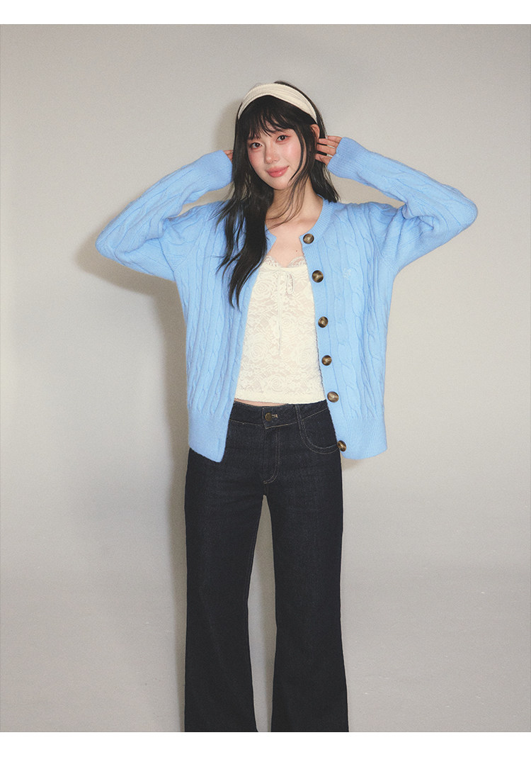 POPWEST Cable Knit Loose Cardigan
