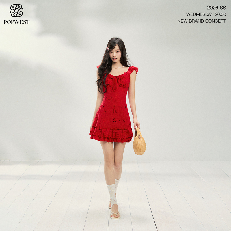 Popwest | Summer French-Style Vacation Dress with Small Flutter Sleeves, Ruffled Waist, Elegant Long A-Line Dress. Popwest | Summer French-Style Vacation Dress with Small Flutter Sleeves, Ruffled Waist, Elegant Long A-Line Dress.