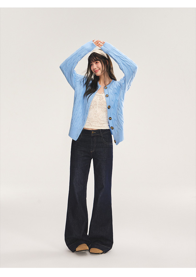 POPWEST Cable Knit Loose Cardigan