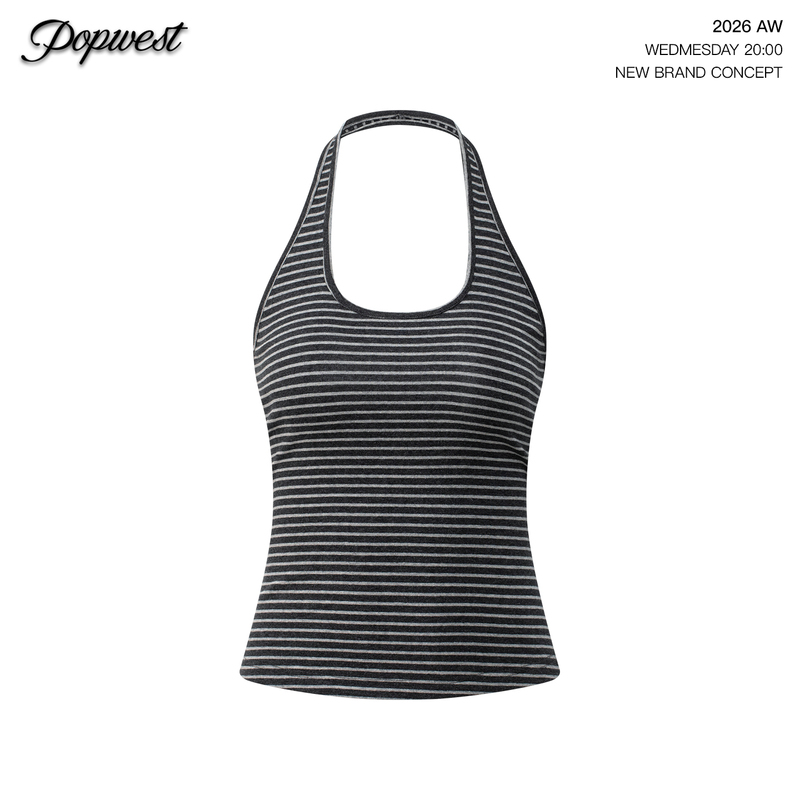 Popwest | American-Style Spicy Girl Striped U-Neck Halter Neck Camisole Slim-Fit Top Popwest | American-Style Spicy Girl Striped U-Neck Halter Neck Camisole Slim-Fit Top