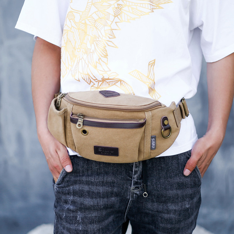 Tanabata gifts Simu men's waist bag canvas large-capacity trend casual wear-resistant chest bag shoulder messenger bag to collect money