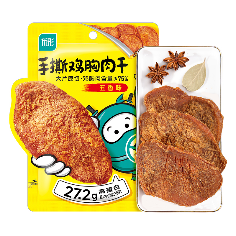 优形手撕鸡胸肉干3袋x60g【3袋尝鲜送手办】