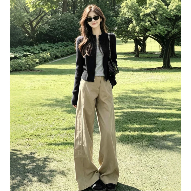 High-End Fashion Casual Wear Suit for Women, Spring and Autumn Loose Slimming Cardigan Sweatshirt and Wide-Leg Long Pants Two-Piece Set, Korean Style High-End Fashion Casual Wear Suit for Women, Spring and Autumn Loose Slimming Cardigan Sweatshirt and Wide-Leg Long Pants Two-Piece Set, Korean Style