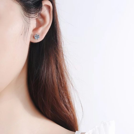 S925 실버 Moissanite 귀걸이 일본과 한국 스타일의 클래식 1 캐럿 6구 저자극성 다이아몬드 귀걸이 단순 귀걸이