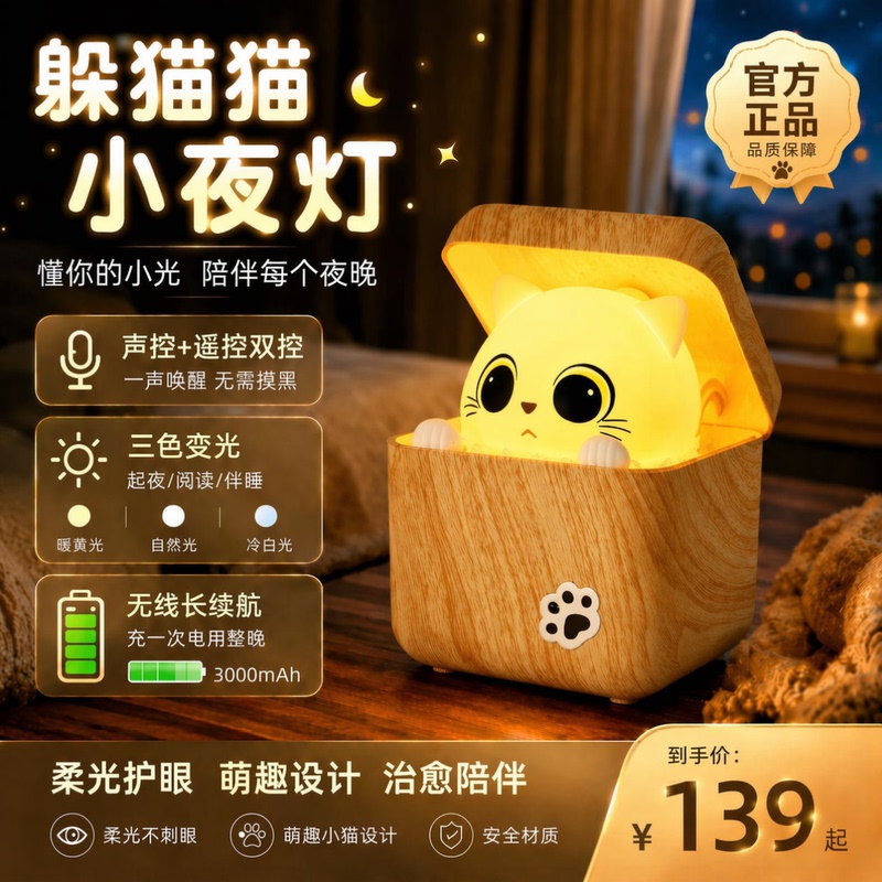 Chunyan Shy Cat Hide-And-Seek Atmosphere Fun Night Light Cute Creative Sensor-Type Children's Day Gift Night Light Chunyan Shy Cat Hide-And-Seek Atmosphere Fun Night Light Cute Creative Sensor-Type Children's Day Gift Night Light