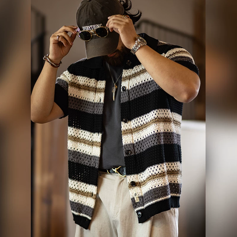 古叔的着 Thin retro knitted shirt