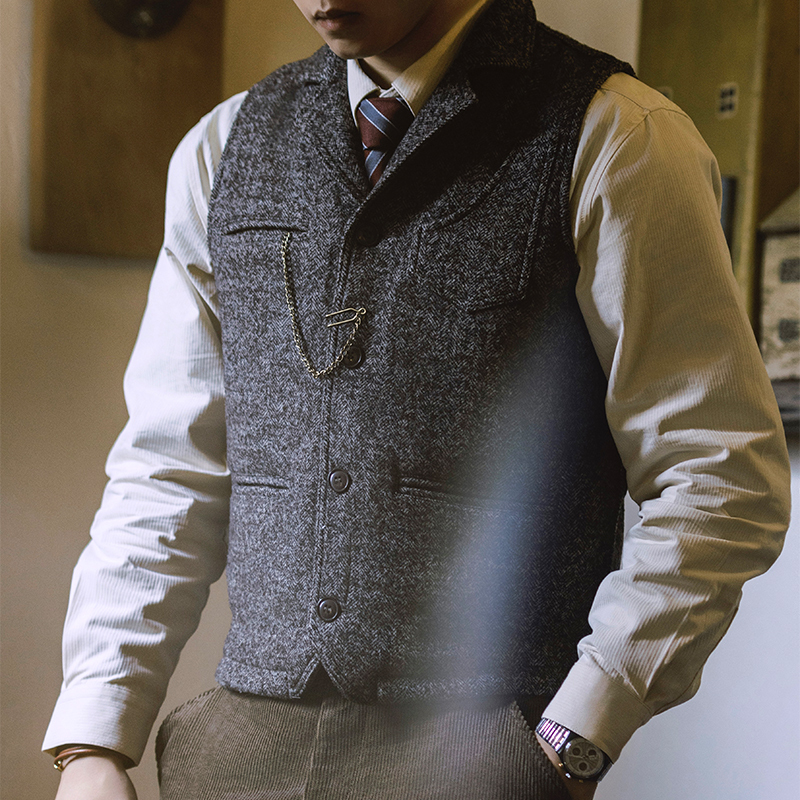 Uncle Gu's American Retro Hunting Vest, Amekaji British Style Paris Button Wool Vest Jacket for Men Uncle Gu's American Retro Hunting Vest, Amekaji British Style Paris Button Wool Vest Jacket for Men