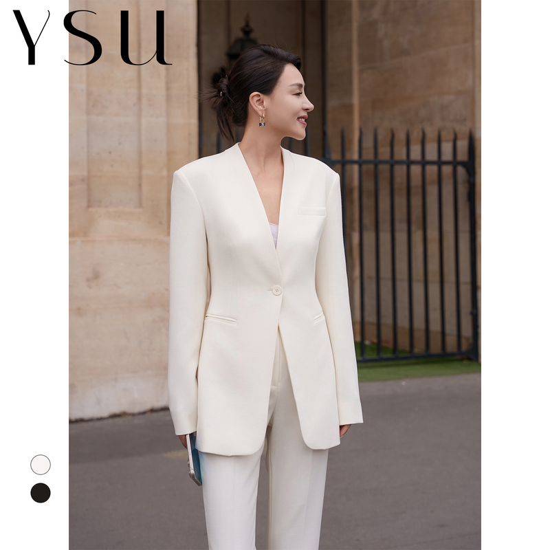 [Excess Stock] Wool High-Quality Suit Elegant Collarless Elite Commuting Slim Fit Blazer Y304102