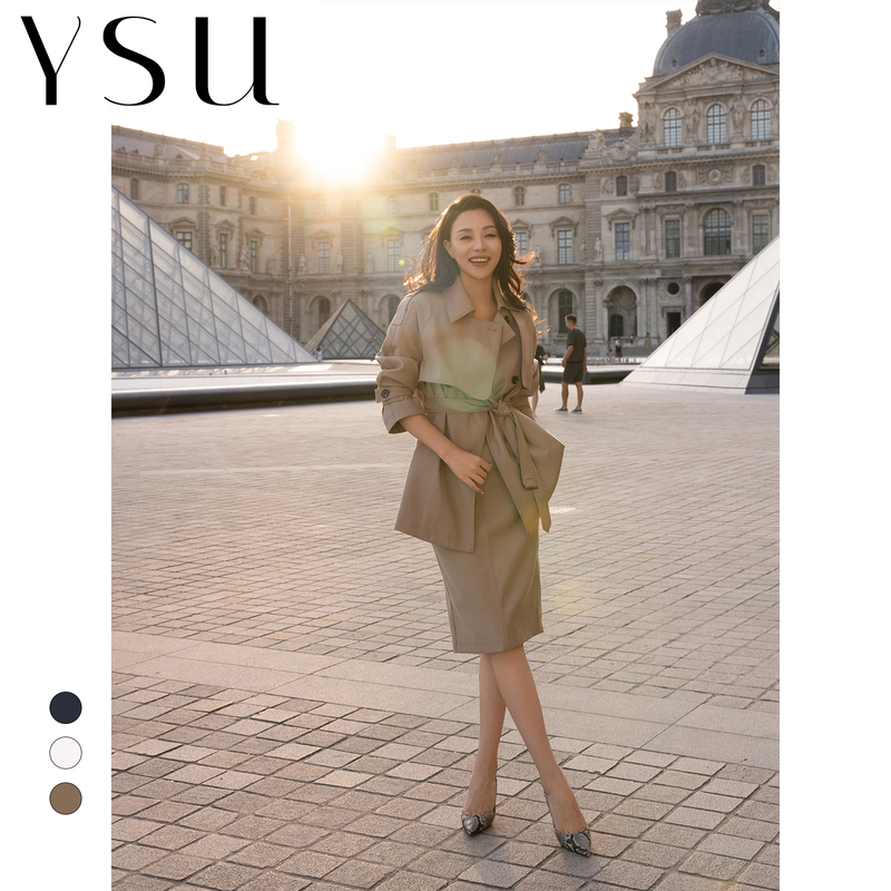 [Rest of the Books] "July in France" Heavy-Duty High-Quality Lace-Up Short Trench Coat Y304154