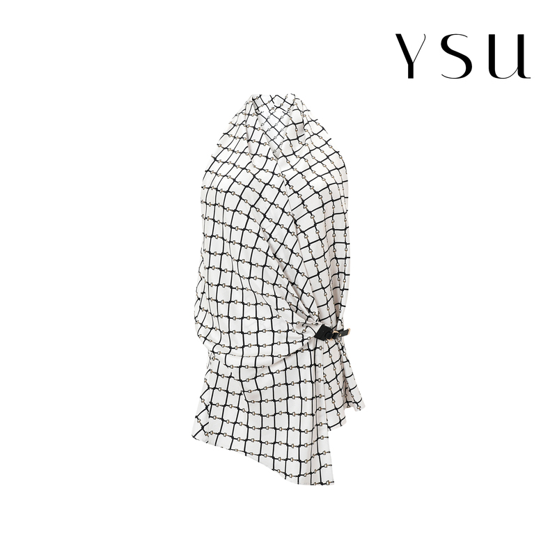[Rest of the Books] Ysu Light Luxury Chain Print Set with Asymmetrical Tie-Up Top and Drapey Wide-Leg Pants Yx260508