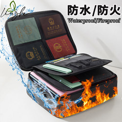 Lockable Fireproof and Waterproof Document Bag Large Capacity Household Information Document Household Registration Book Graduation Certificate Multi-Layer Card Cosmetics Bag