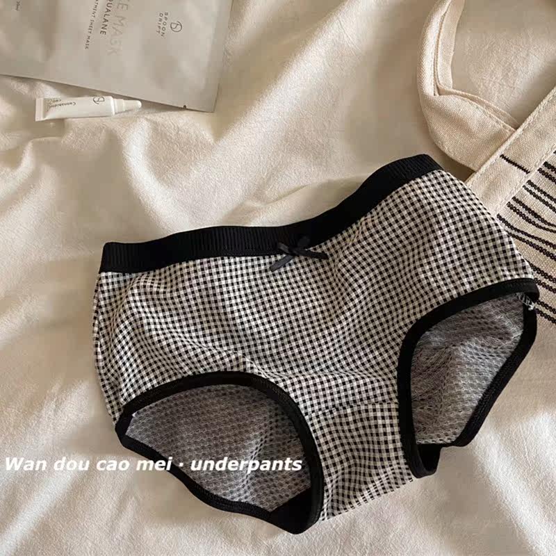 Total cotton age briefs briefs comfortable and breathable pure desire mid-waist adolescent girl small fresh pure cotton female triangular pants plaid