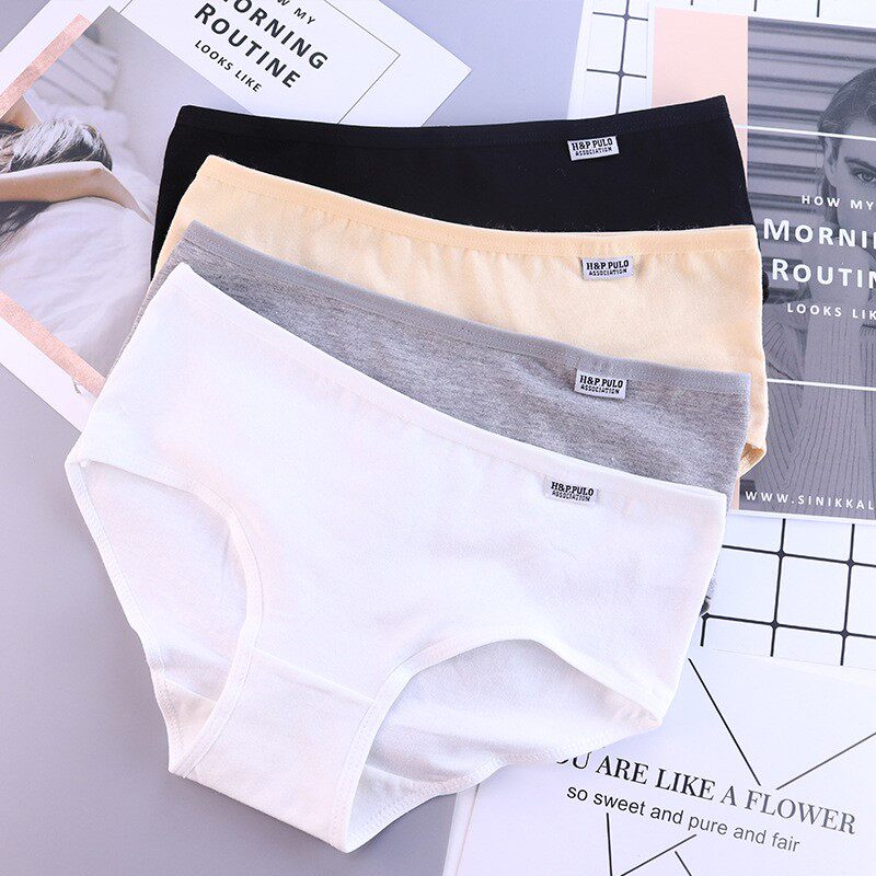 Cotton era underwear women's cotton crotch black student mid-waist cotton fabric solid color simple sports briefs