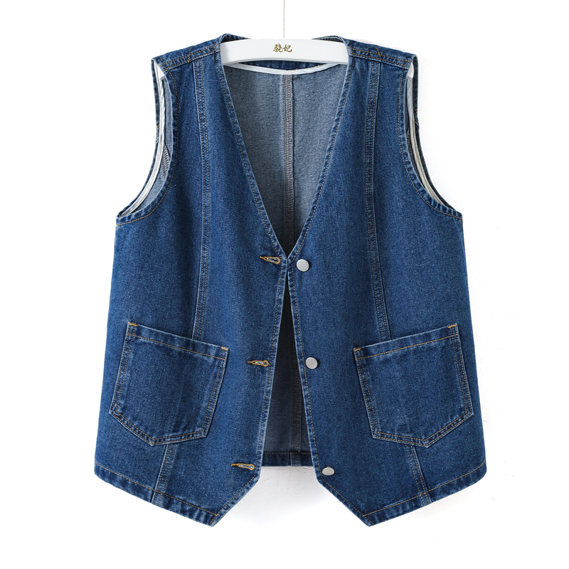 Large Pocket Denim V-Neck Sleeveless Vest for Women, Spring and Autumn 2026, Button-Up, Loose Fit, Slimming Outerwear Vest Large Pocket Denim V-Neck Sleeveless Vest for Women, Spring and Autumn 2026, Button-Up, Loose Fit, Slimming Outerwear Vest