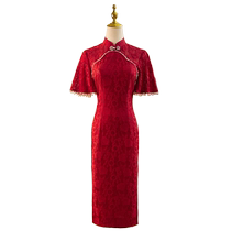 Red qipao toast to the bride 2024 The new senior sens new Chinese engagement gown robe woman wedding dress