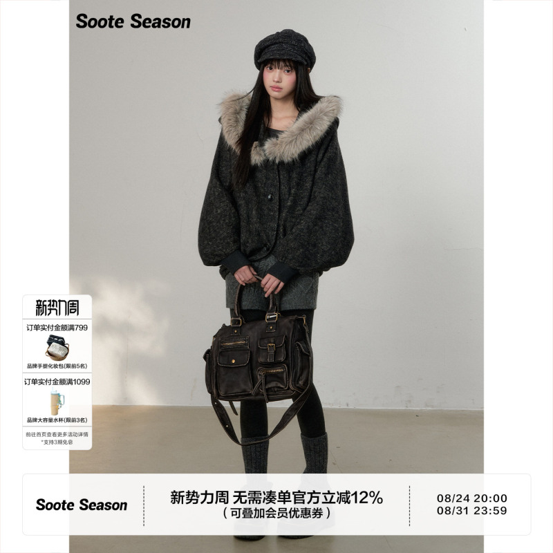 Soote Season Original Dark Gray Fur Collar Wool Little Witch Bat Sleeve Thick Cape Coat Soote Season Original Dark Gray Fur Collar Wool Little Witch Bat Sleeve Thick Cape Coat