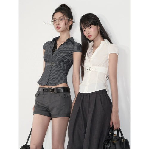 Soote Season Оригинальный кружевной ростомер для приставной кровати, рубашка, облегающий крой, изысканный стиль, яркий броский стиль, V-образный вырез