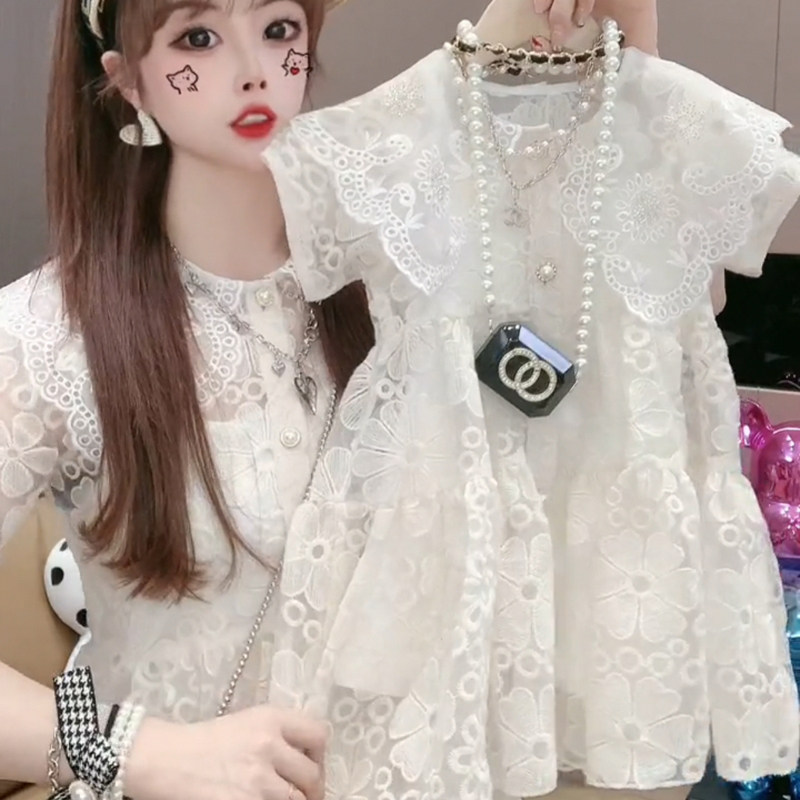 Not the same Fried Street pro Costume Short Sleeves Lace Ocean Dress Children Princess Dress 2022 Summer Dress New Female Dress Wave