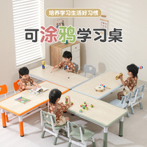Xinjiang childrens study table kindergarten table and chair set can be lifted and lowered for home use can be used for writing graffiti and drawing for babies