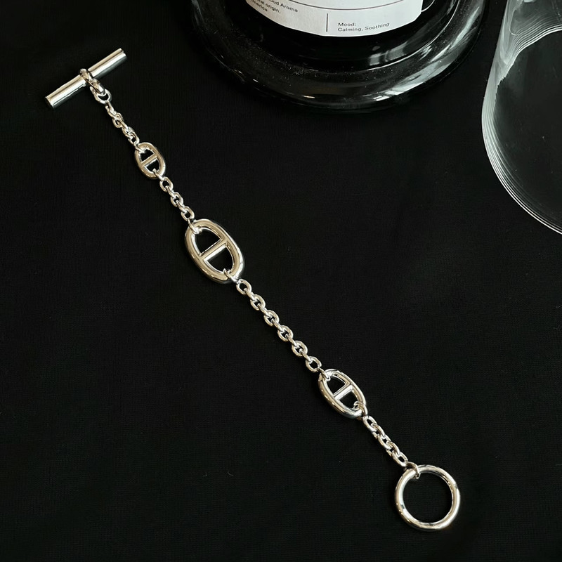 H Brand Heavy-Duty Solid Pig Nose Bracelet Vintage Classic Anchor Chain S925 Silver Geometric Couple Bracelet