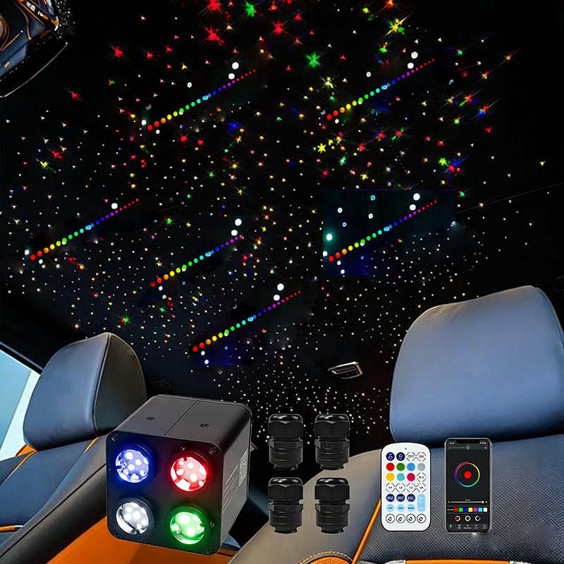 Four-Color Mobile App-Controlled Seven-Color Shooting Star and Starry Sky Integrated Car Ceiling Modification with Bluetooth, Rotating and Flashing, New on Amazon