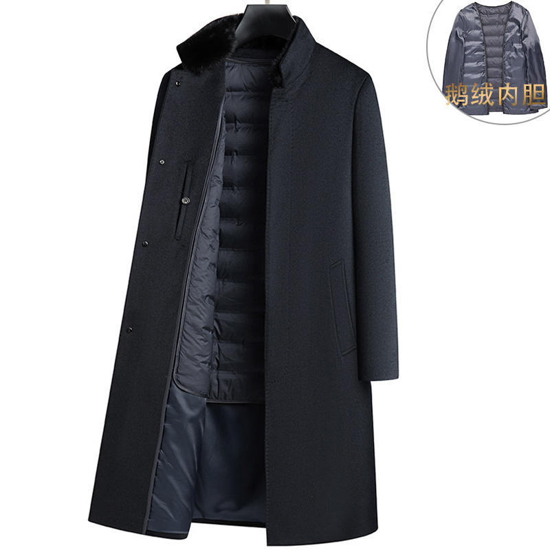 Men's Long Cashmere Coat, Over-The-Knee, Winter Thickened with down Lining, New Stand-Collar Business Woolen Overcoat Men's Long Cashmere Coat, Over-The-Knee, Winter Thickened with down Lining, New Stand-Collar Business Woolen Overcoat
