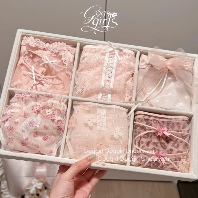 Shuqi "Pink Sweet Veil" Pink Lace Satin Low-Waist Panties for Girls, Comfortable Holiday Briefs