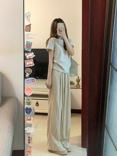 慵懒风休闲运动套装女夏季新款宽松显瘦韩版时尚短袖阔腿裤两件套