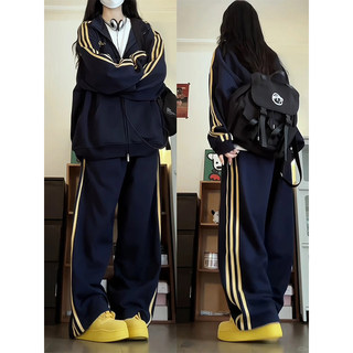 复古学院风运动服套装女春秋时尚宽松韩版学生卫衣休闲两件套跑步