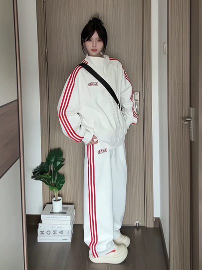 少年感运动服套装女春秋跑步学生宽松韩版时尚卫衣盐系休闲两件套