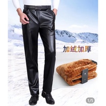 Mens leather pants waterproof and velvet thickened winter windproof and warm leather pants large size cycling motorcycle work pants for men