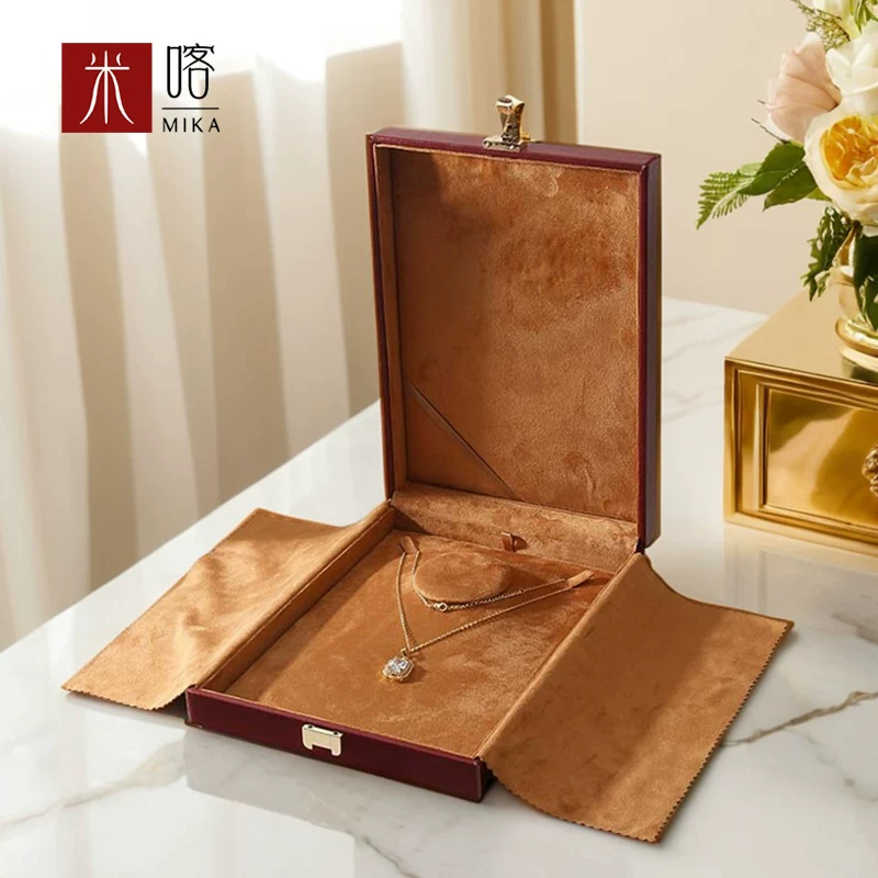 米喀 Jewelry, high-end storage box, rectangular set pearl, storage system, light luxury style, with gem, 3 piece set