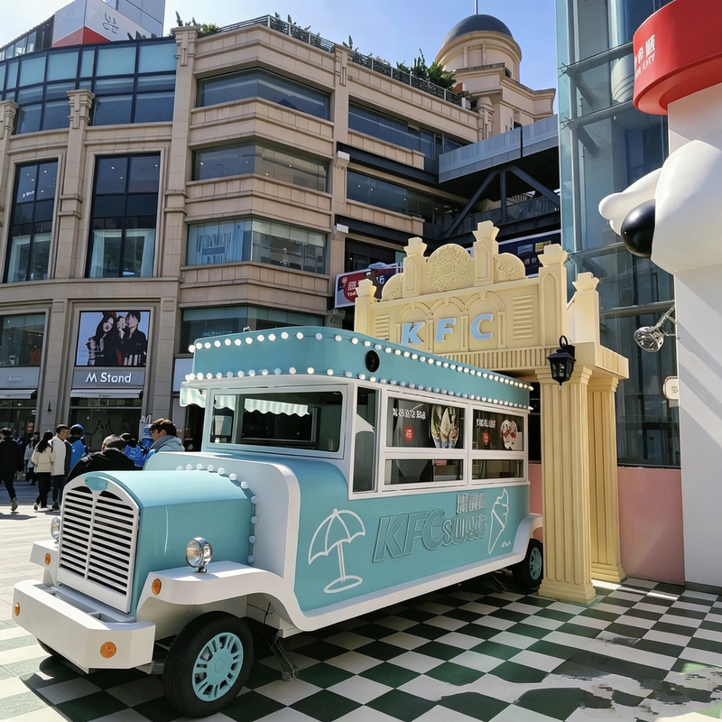 Trendy Retro Ice Cream Food Truck for Commercial Use, Mobile Snack Cart for Tourist Areas and Walking Streets, Selling Desserts and Cold Drinks Trendy Retro Ice Cream Food Truck for Commercial Use, Mobile Snack Cart for Tourist Areas and Walking Streets, Selling Desserts and Cold Drinks