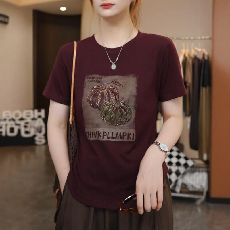 Pumpkin T-Shirt for Women, Summer, Age-Reducing, Versatile, 2026 New Style, Q Fashion, Covers Body Fat, Pullover Top, Loose Fit, Covers Belly