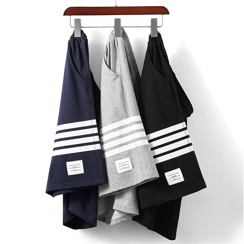 Trendy Brand Tb Pure Cotton Shorts with Four Stripes, Casual Sports Summer Thin Loose Fit Plus Size Unisex Couple's Five-Point Shorts