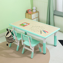 Liftable childrens table and chair set kindergarten table baby learning table rectangular writing and painting desk plastic