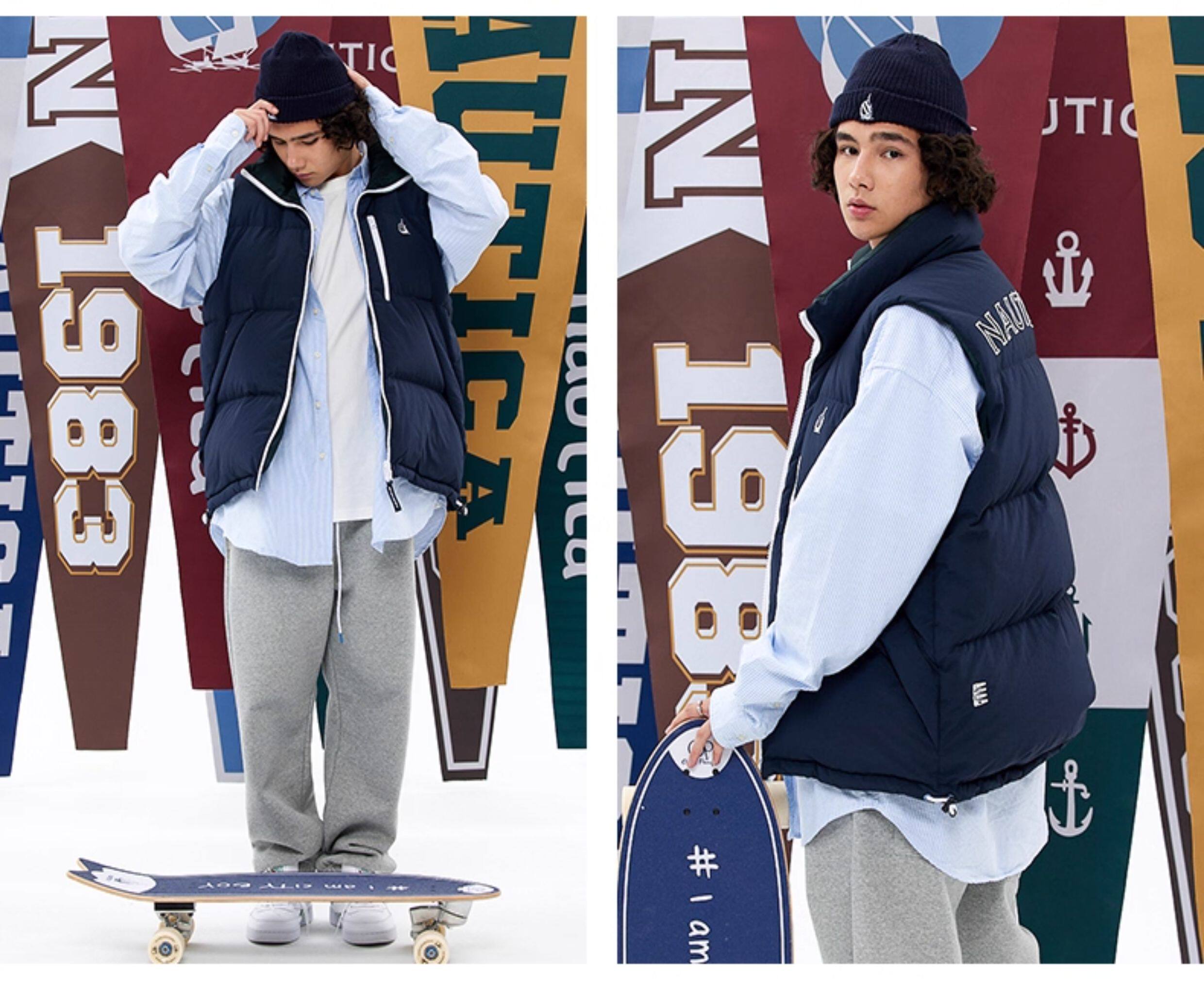 Пуховой жилет 【官方正品】nautica 白帆日系无性别两面穿羽绒马甲外套jw2470 white sail