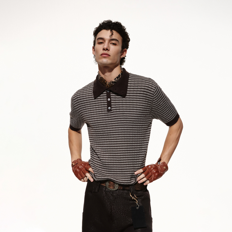 Openfly* New Rich Style Textured Polo Collar T-Shirt Casual White Striped Classic Basic Short Sleeve Openfly* New Rich Style Textured Polo Collar T-Shirt Casual White Striped Classic Basic Short Sleeve