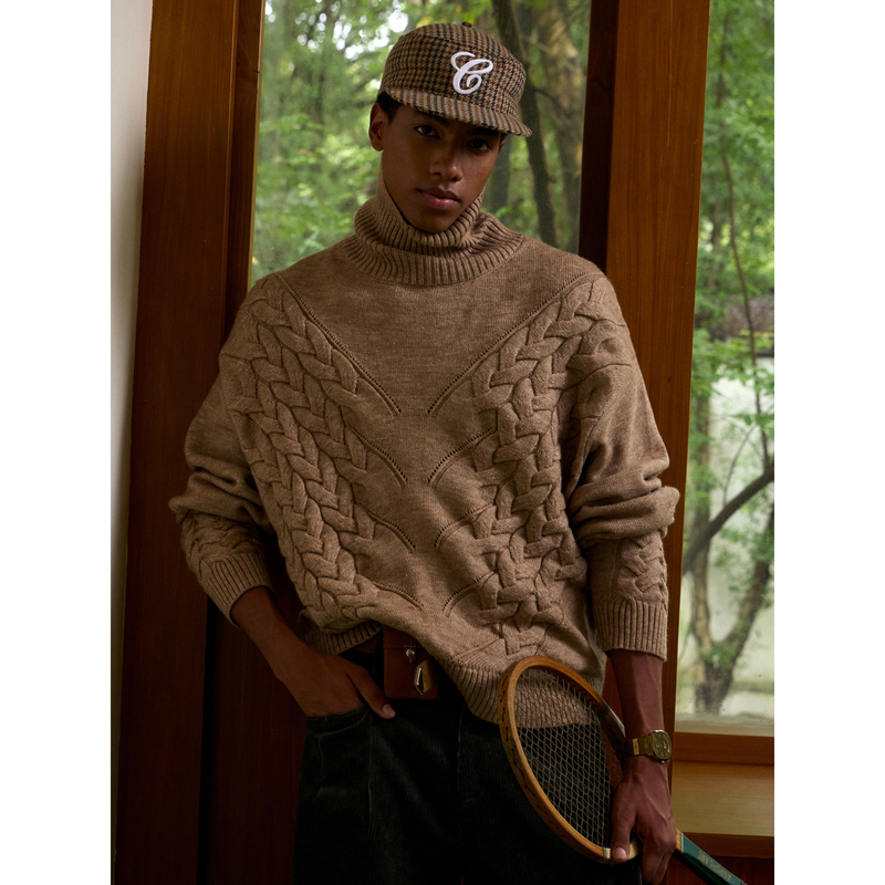 Openfly* Symmetrical Three-Dimensional Twist Retro Turtleneck Sweater with Wool, Versatile Old Money Style Stacked Collar Knitwear