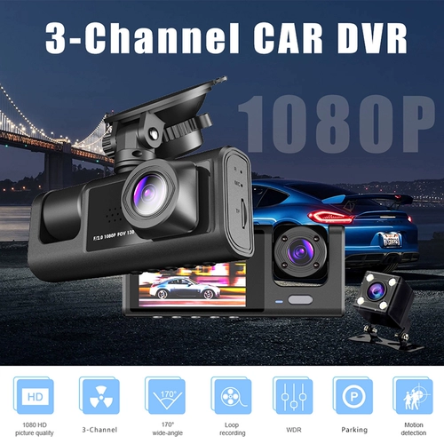 3 Channel Dash Cam for Car Camera 1080P Video Recorder