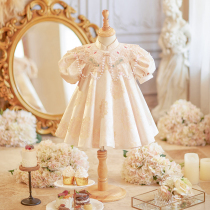 Chinese-style one-year-old dress for baby girl little princess dress autumn babys Tang suit Chinese style birthday high-end champagne color